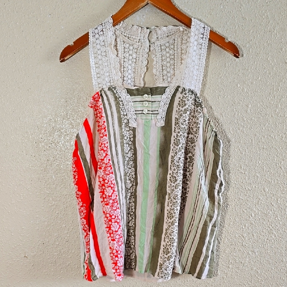Cabi Multicolor Lace Trim Women's Top